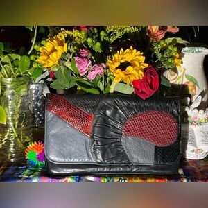 PATCH WORK LEATHER CLUTCH PURSE w/ Long Strap